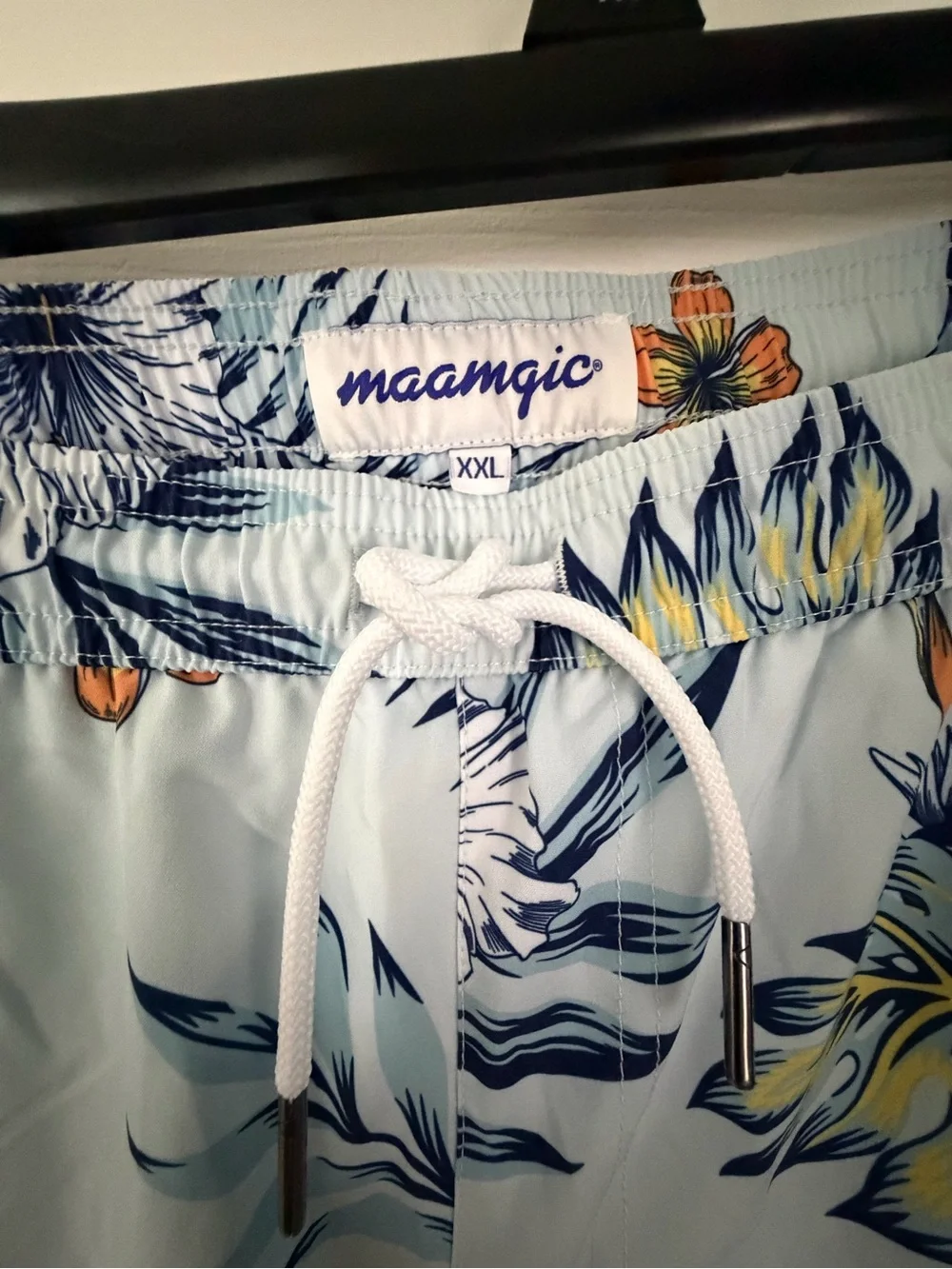 Maamgio Light Blue Tropical Floral Swim Board Shorts with Orange Accents